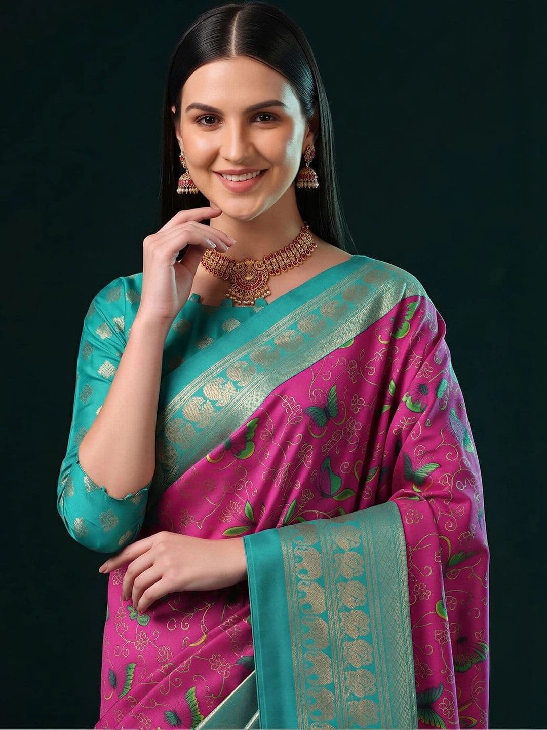 Anouk Floral Zari Designer Banarasi Saree thumbnail 4