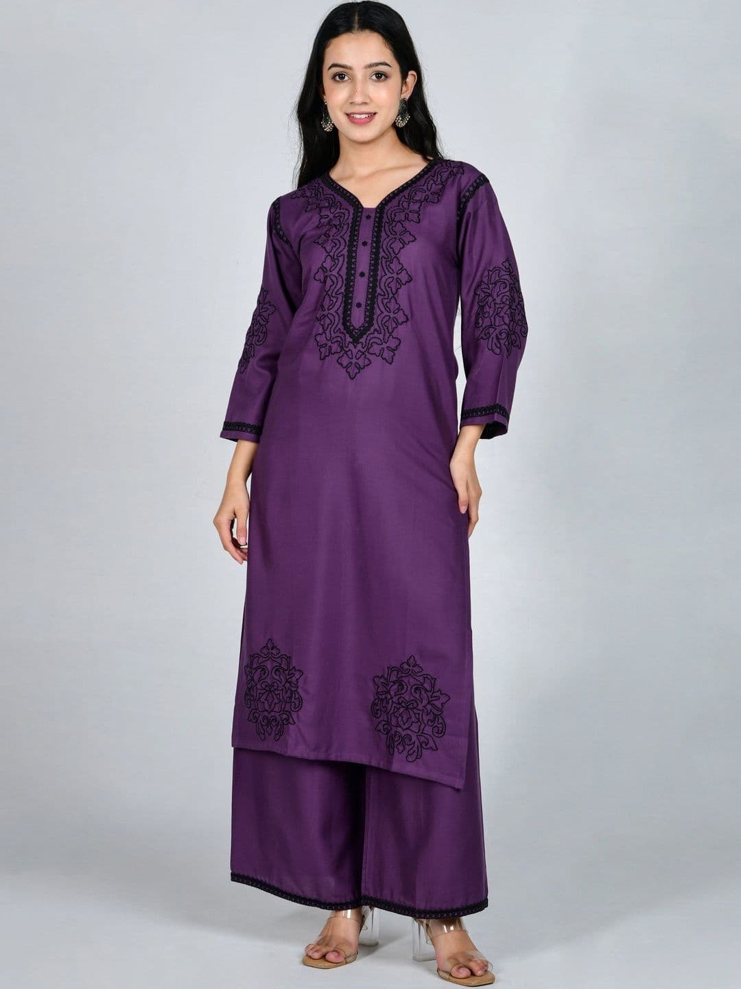 YOJINI Women Ethnic Motifs Embroidered Regular Thread Work Kurta with Palazzos thumbnail 6