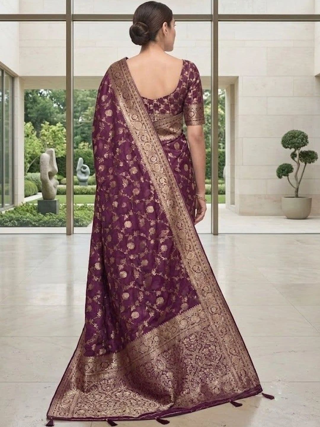 THE AQUARIUS Woven Design Zari Art Silk Banarasi Saree thumbnail 3
