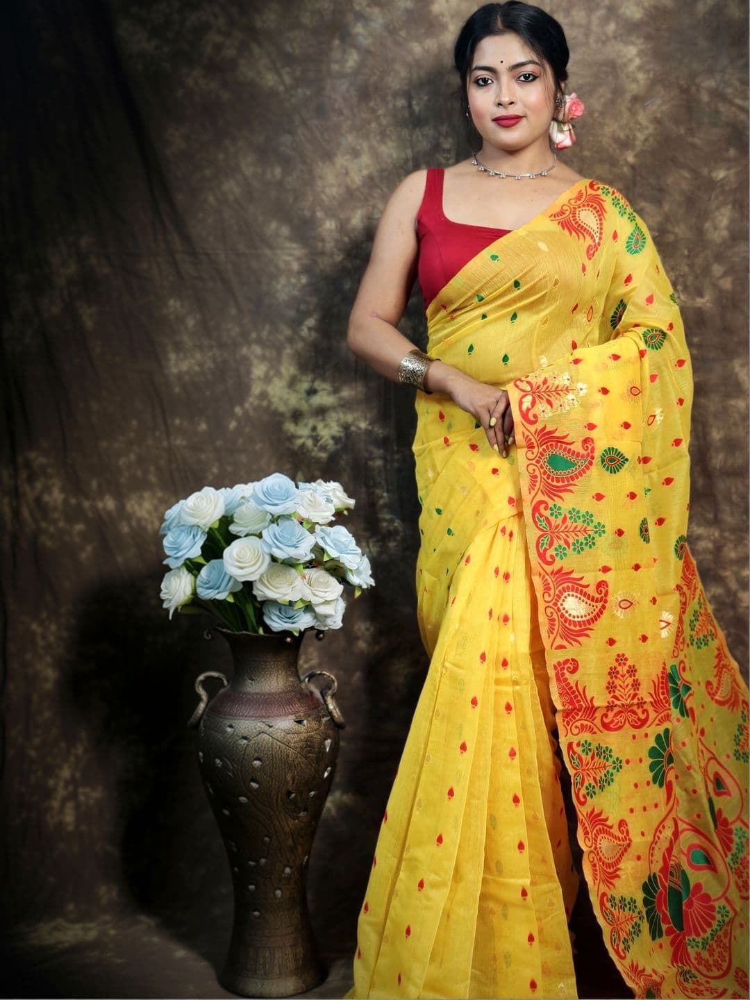 MRITTIKA LOOMS Paisley Pure Cotton Saree thumbnail 3