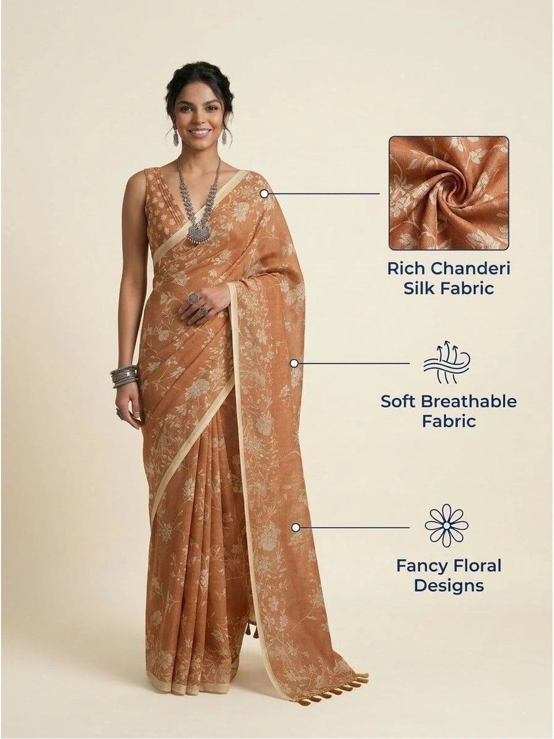 Anouk Floral Silk Blend Saree thumbnail 3