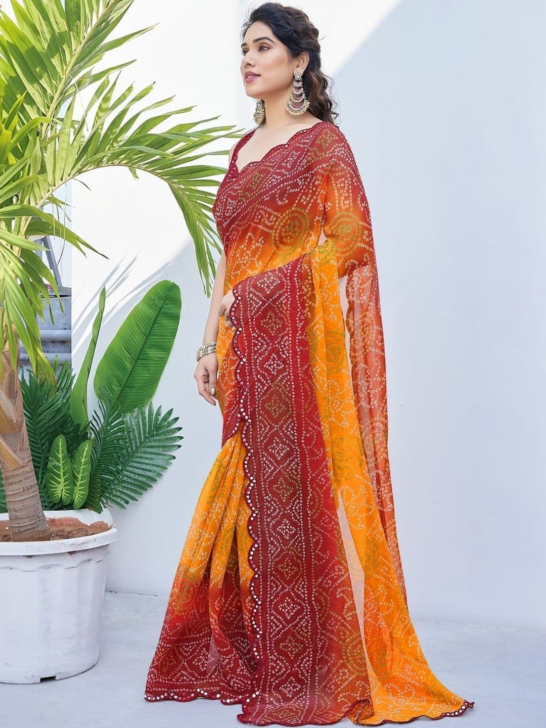 Subham Bandhani Mirror Work Poly Georgette Bandhani Saree thumbnail 2