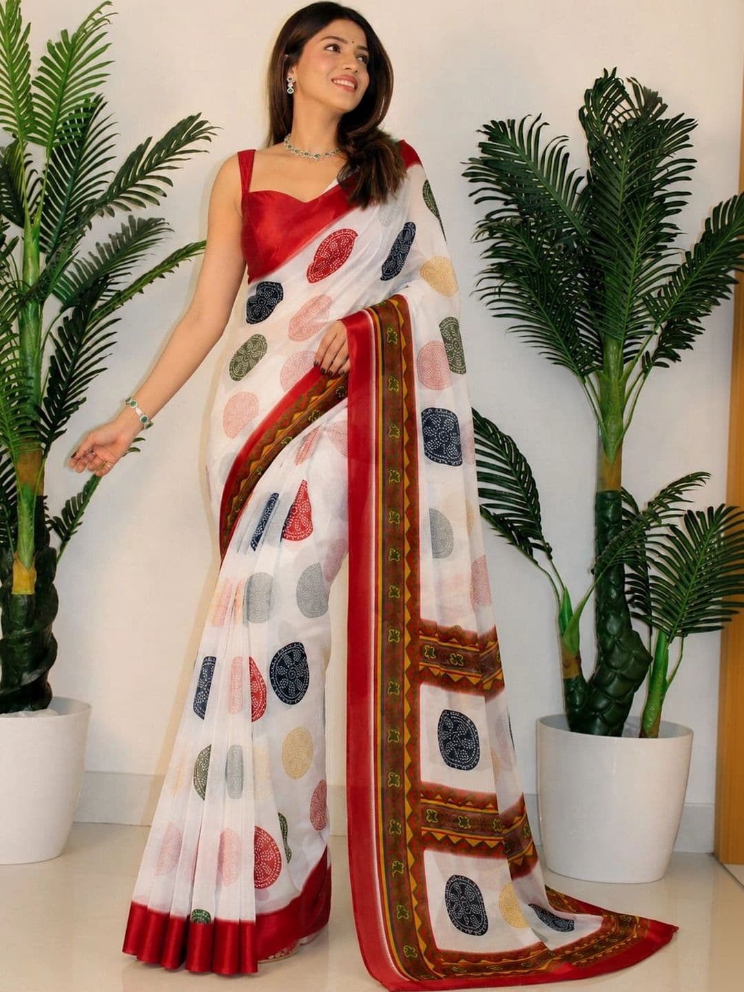SANJANA  SILK SANJANA SILK Polka Dot Pure Georgette Saree thumbnail 2