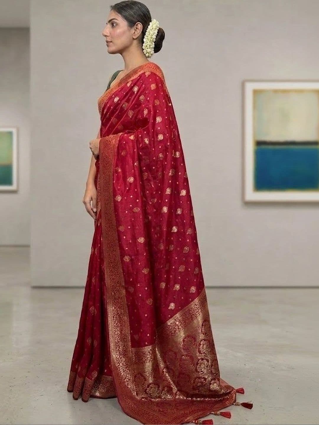 7Eleven Fashion Woven Design Zari Art Silk Banarasi Saree thumbnail 4