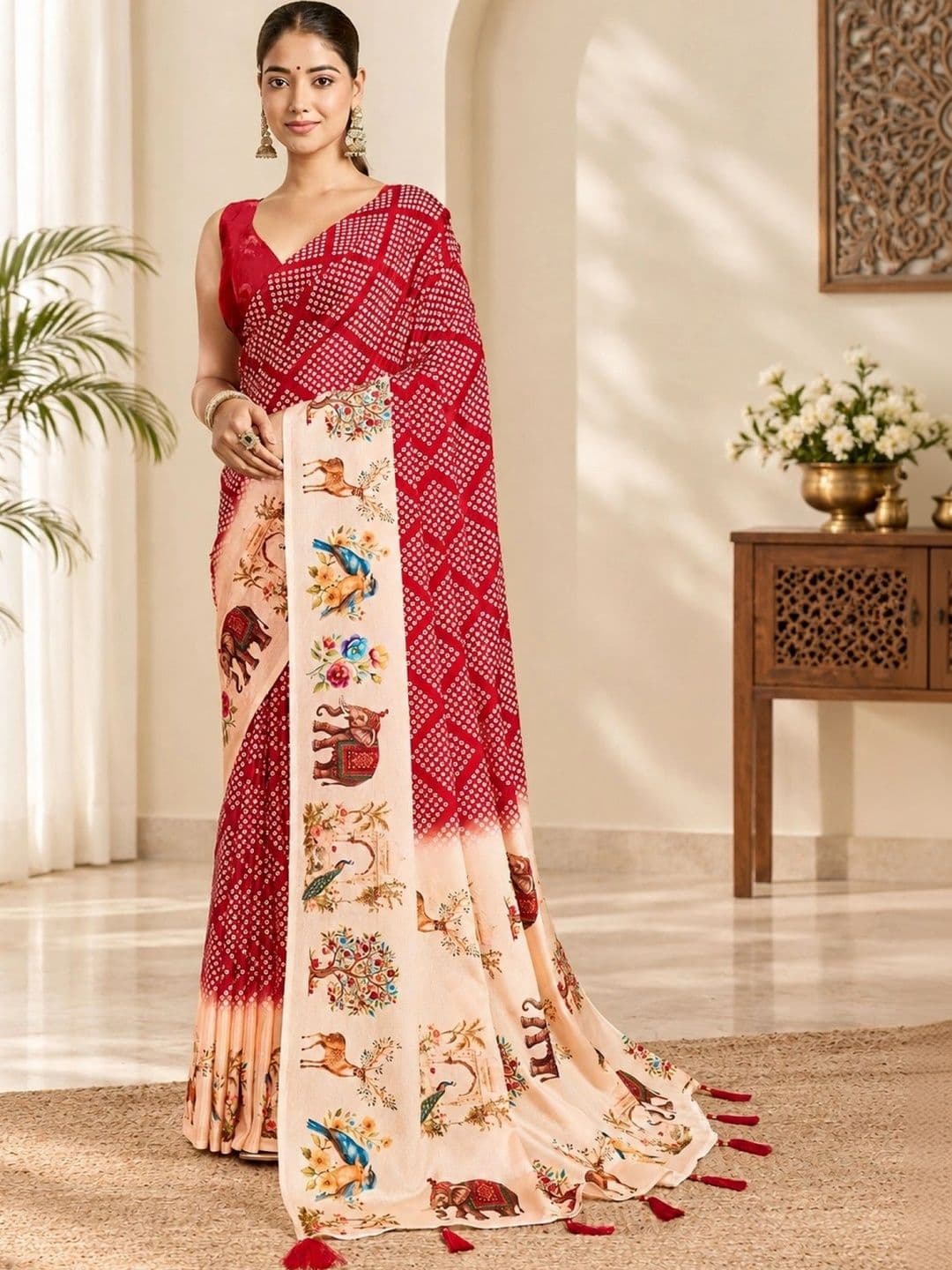 DIVASTRI Bandhani Silk Blend Designer Bandhani Saree - view 1