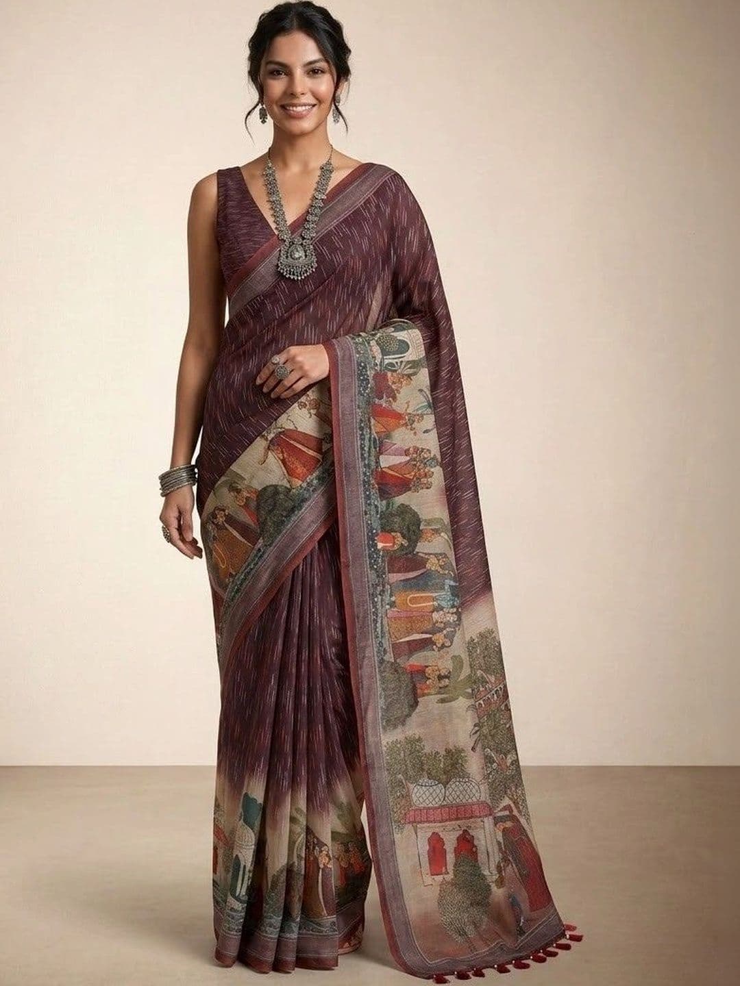 Anouk Kalamkari Silk Blend Ikat Saree - view 1