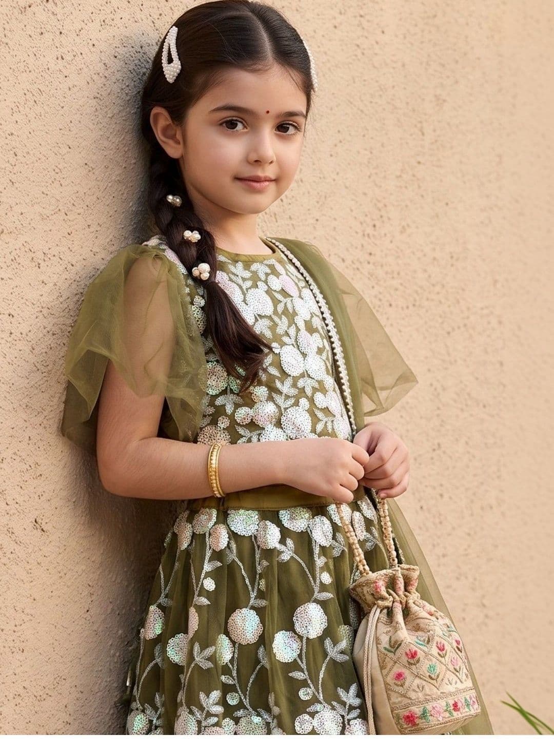 YK Girls Embroidered Lehenga & Choli With Dupatta thumbnail 2