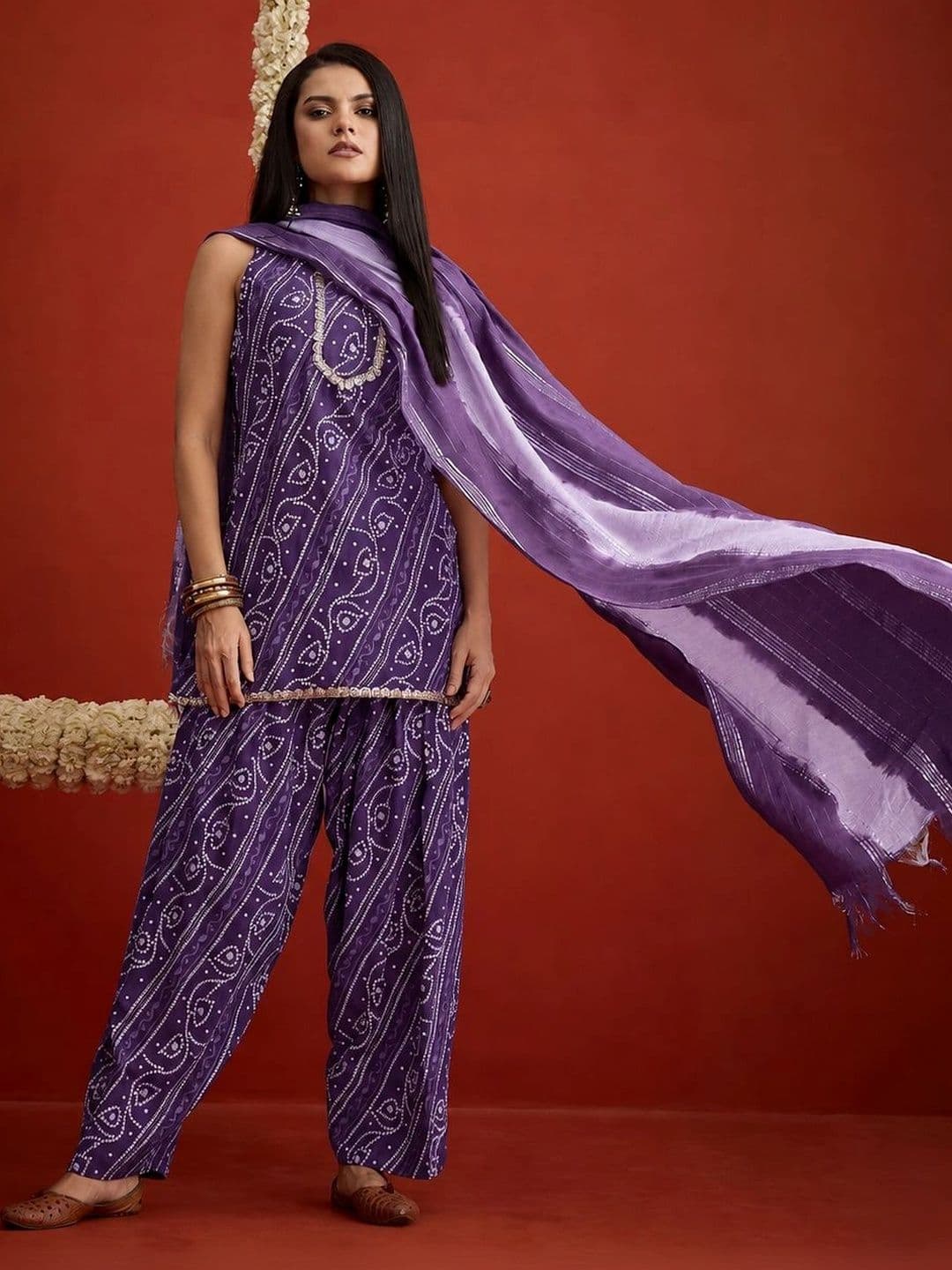 Stylum Women Bandhani Printed Regular Thread Work Kurta with Palazzos & With Dupatta - view 1