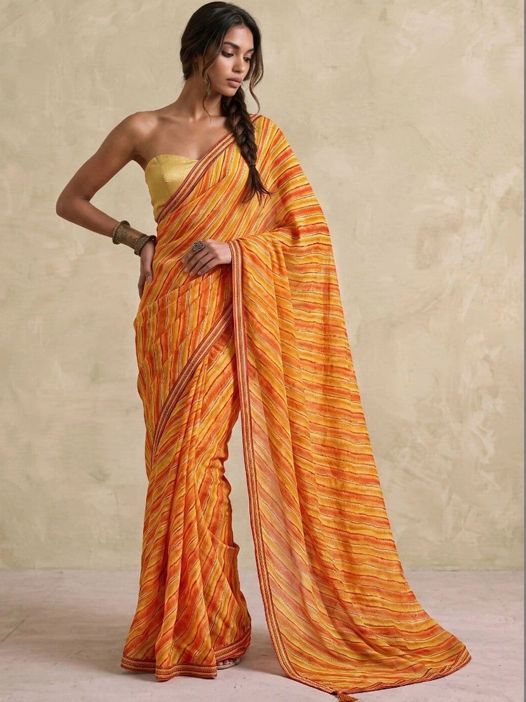 SAARA Striped Pure Georgette Saree thumbnail 5
