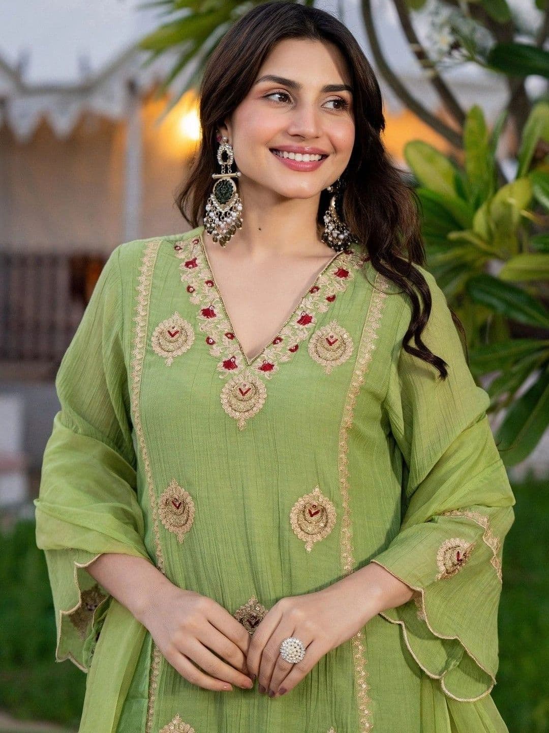 all about you Women Ethnic Motifs Embroidered Regular Kurta with Trousers & With Dupatta thumbnail 6