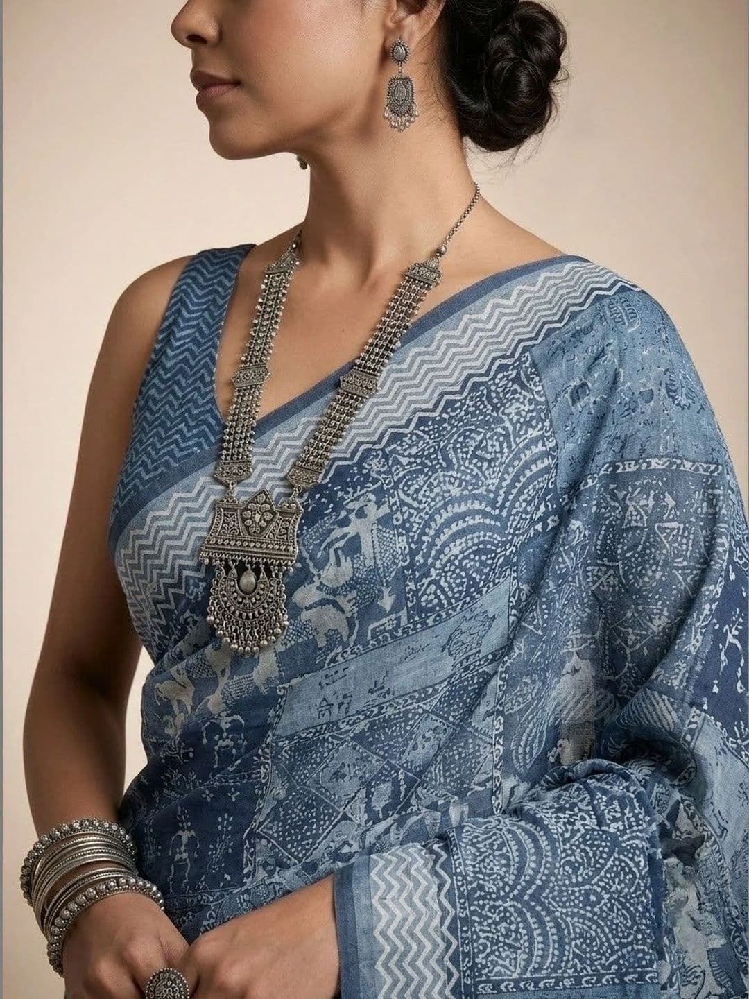 Anouk Ethnic Motifs Pure Linen Ikat Saree thumbnail 4