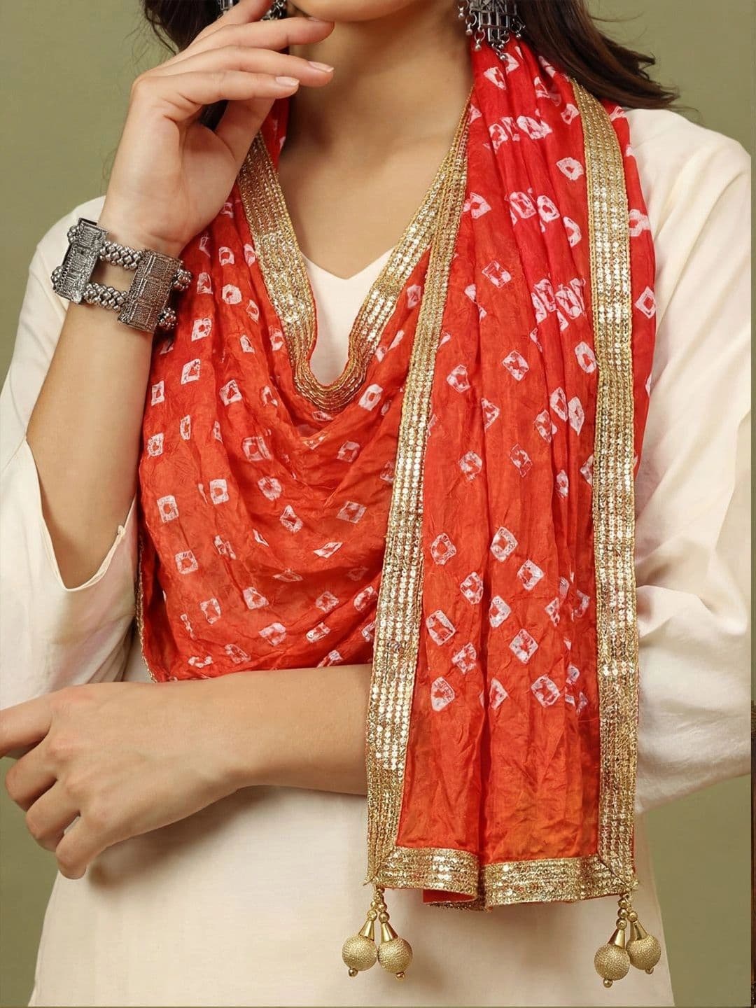 KALINI Printed Bandhani Dupatta with Sequinned thumbnail 4
