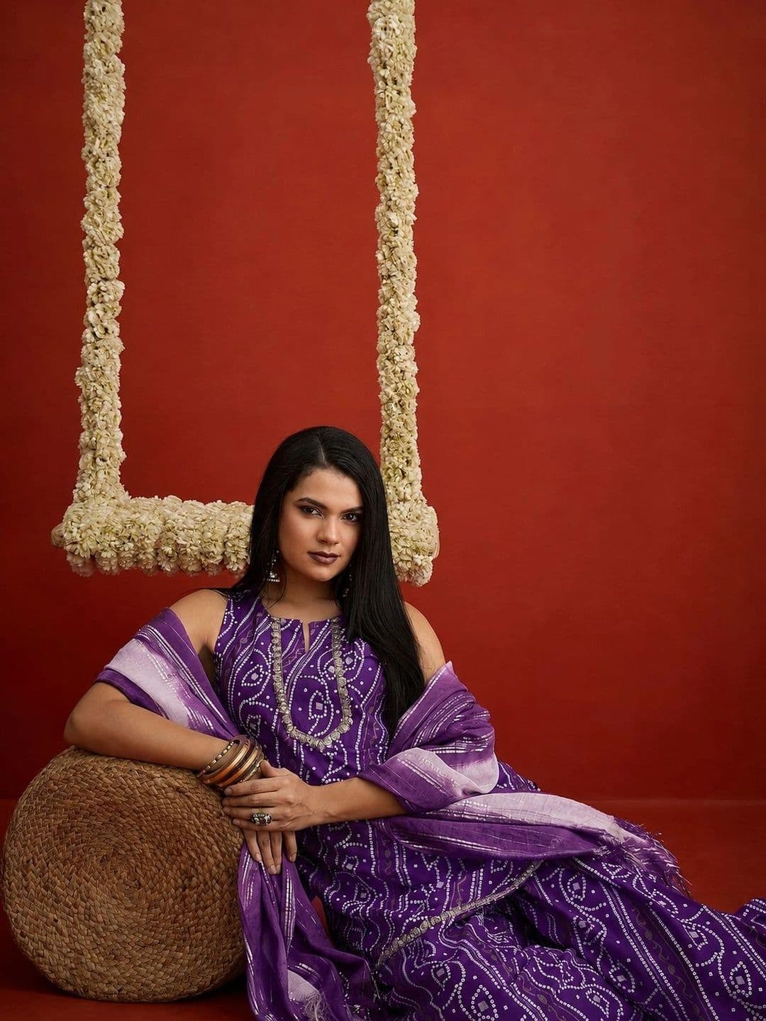 Stylum Women Bandhani Printed Regular Thread Work Kurta with Palazzos & With Dupatta thumbnail 6