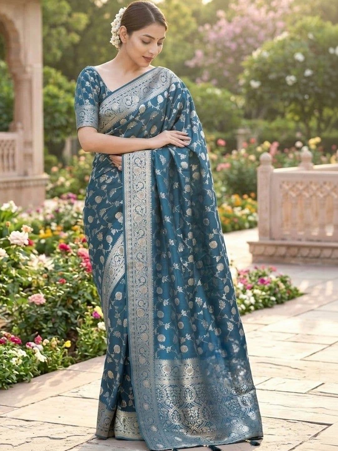 VelvetHue Woven Design Zari Art Silk Banarasi Saree - view 1