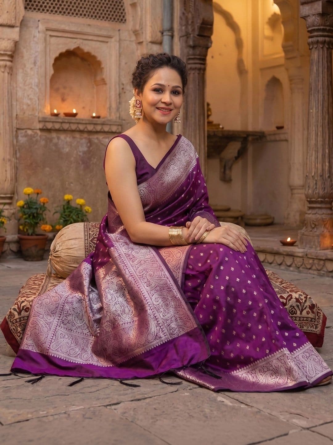 VelvetHue Woven Design Zari Art Silk Banarasi Saree thumbnail 2