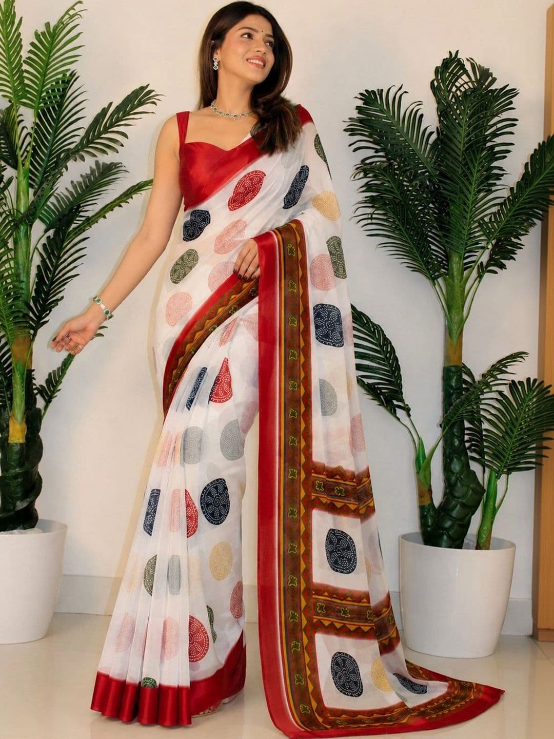 Sanwariya Silk Women Polka Dot Pure Georgette Saree thumbnail 2