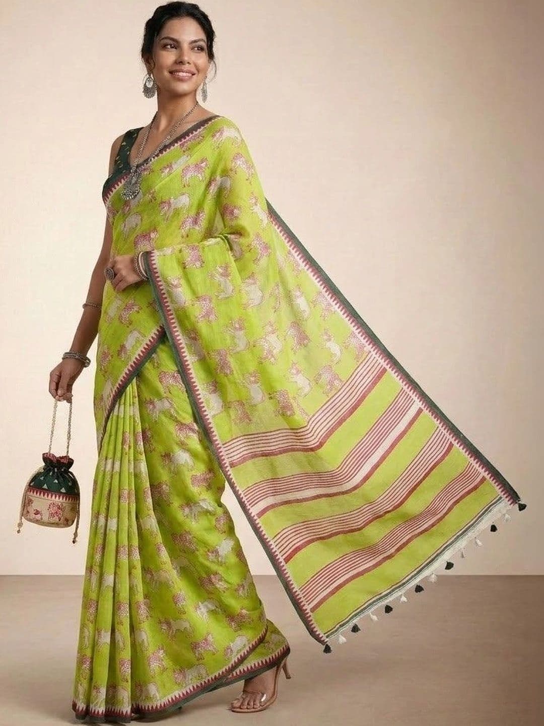 Anouk Ethnic Motifs Pure Linen Saree thumbnail 4