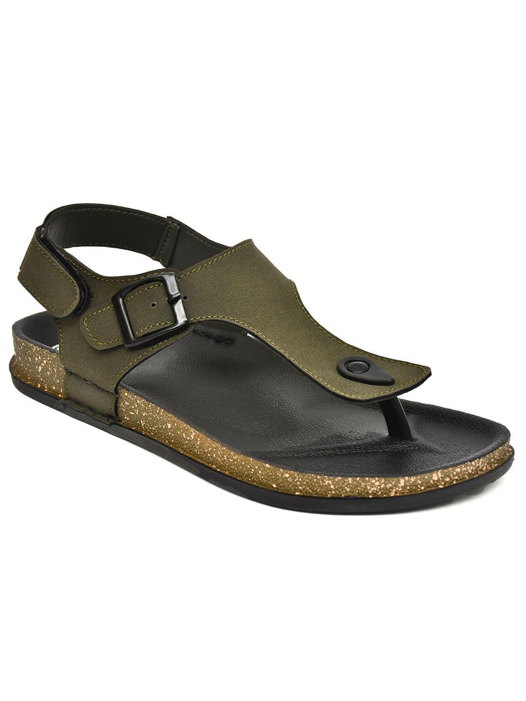 G L Trend Men Casual Iightweight Olive T Strap Velcro Sandals thumbnail 2