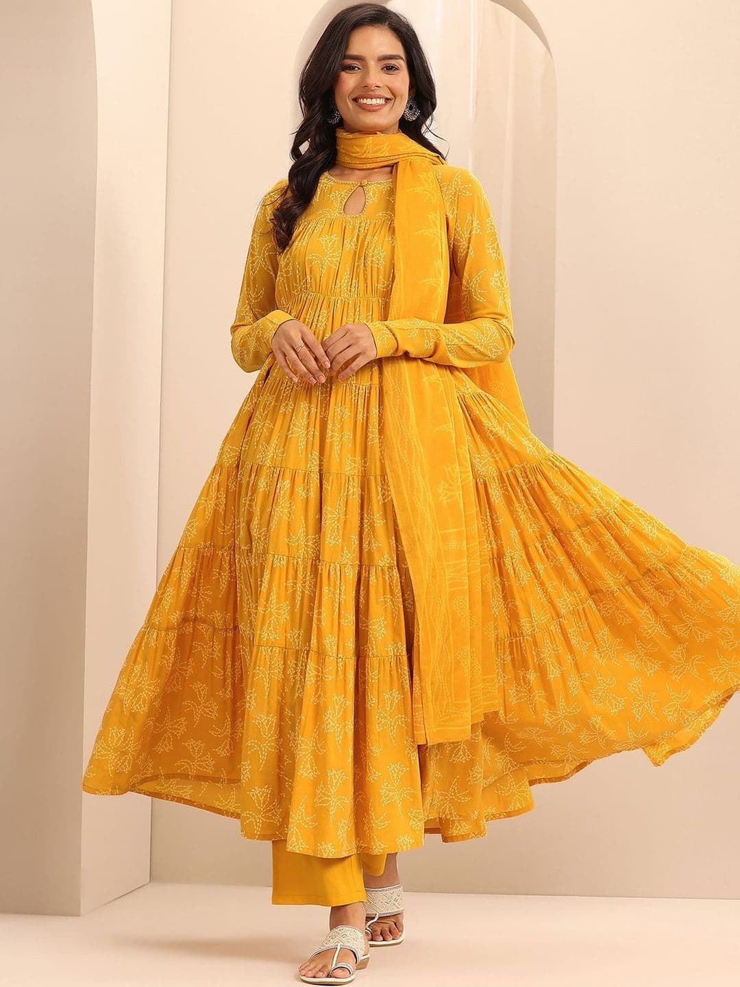 Libas Women Ethnic Motifs Printed Tiered Kurta with Trousers & With Dupatta - view 1