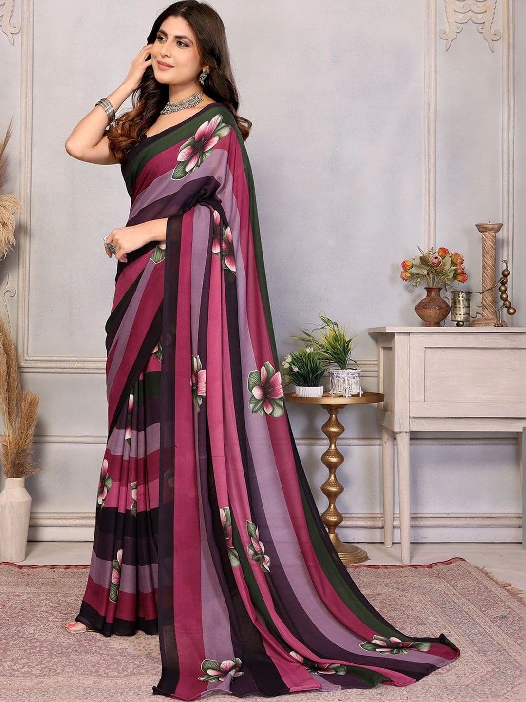 STYLETONE Floral Poly Georgette Designer Saree thumbnail 6