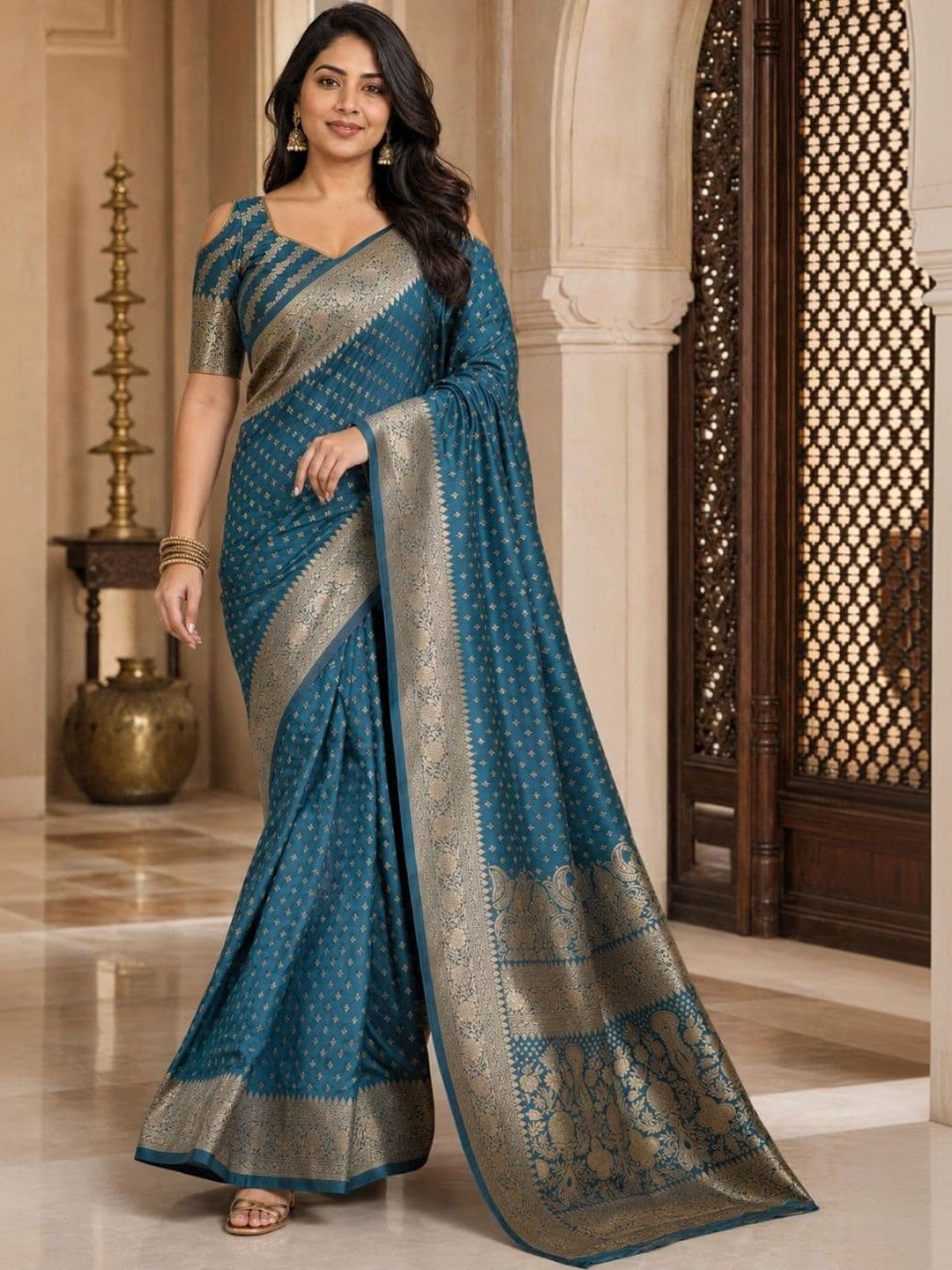 IKSHARA Zari Art Silk Banarasi Saree thumbnail 6