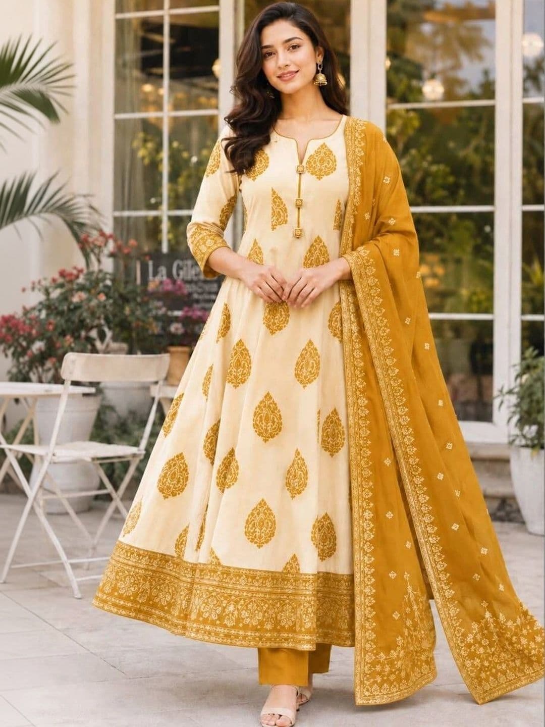 Sangria Women Ethnic Motifs Printed Regular Pure Cotton Kurta with Trousers & With Dupatta - view 1