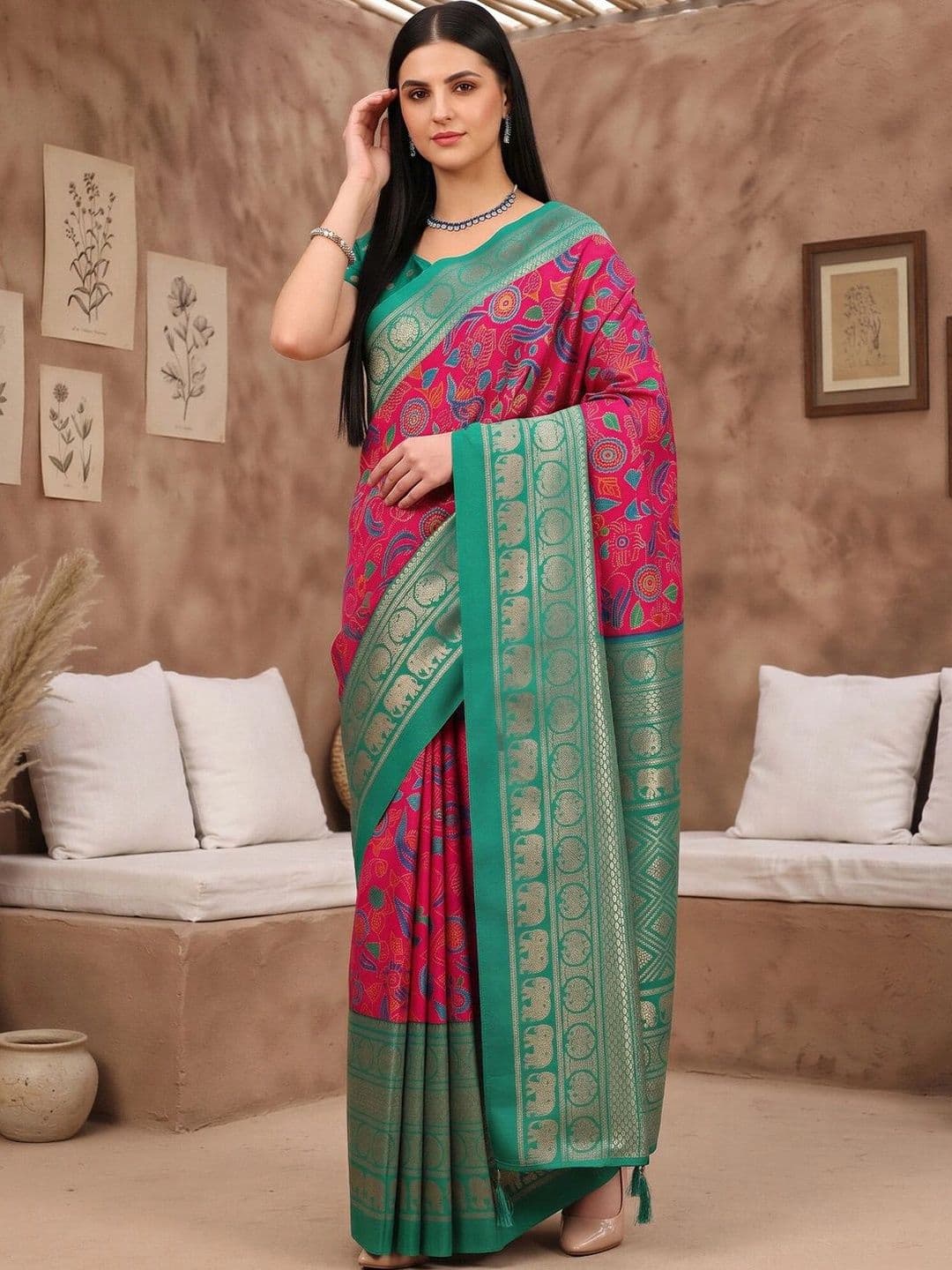 Anouk Women Woven Design Zari Designer Banarasi Saree thumbnail 3
