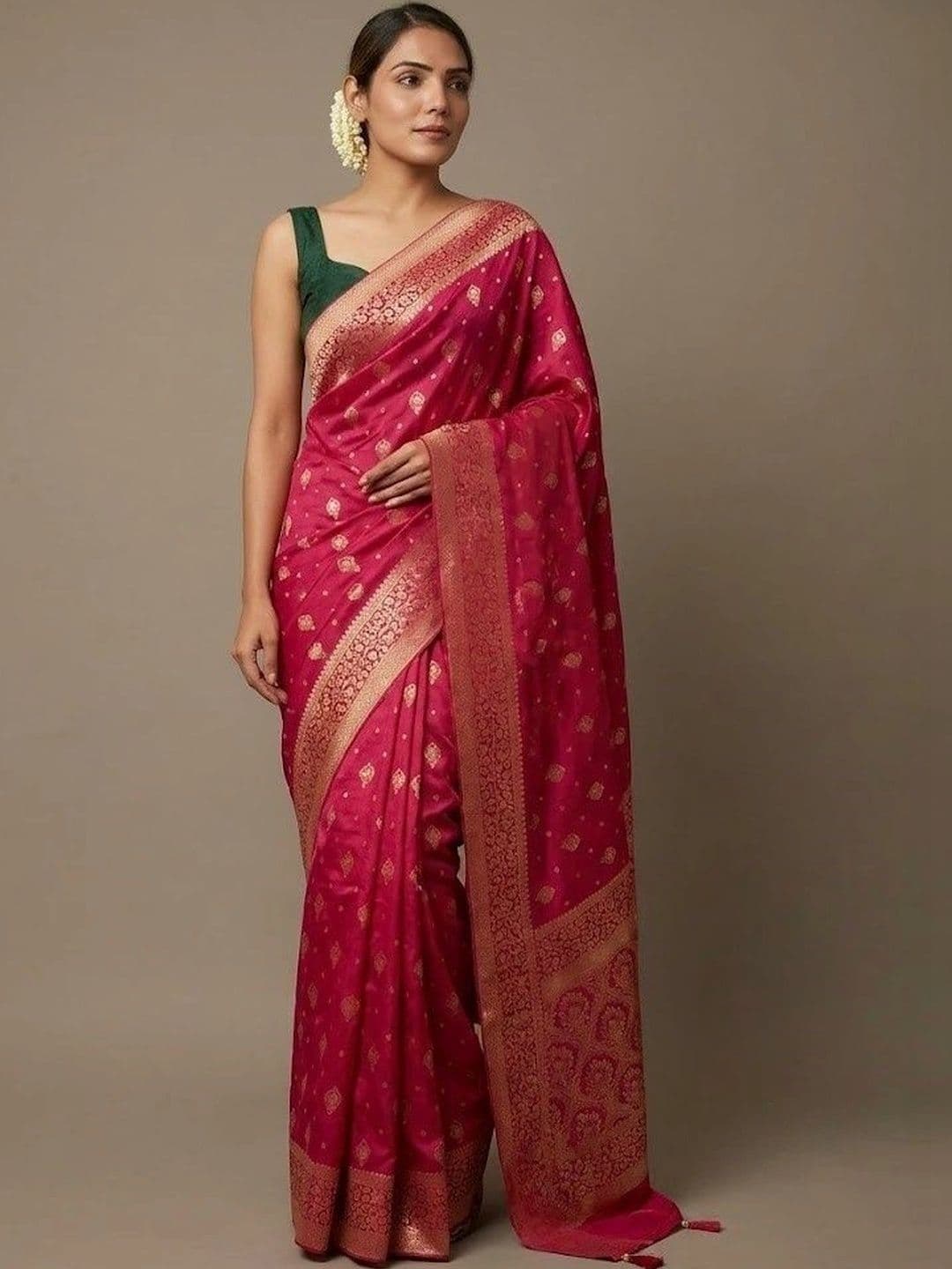 THE AQUARIUS Woven Design Zari Art Silk Banarasi Saree - view 1