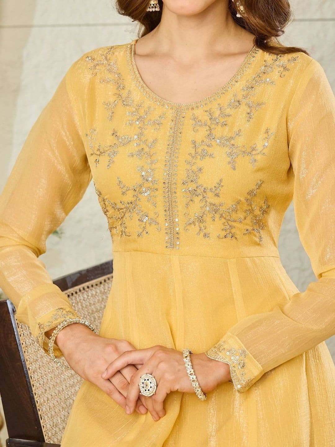 MOKOSH Women Ethnic Motifs Embroidered Empire Sequinned Pure Silk Kurta with Trousers & With Dupatta thumbnail 5