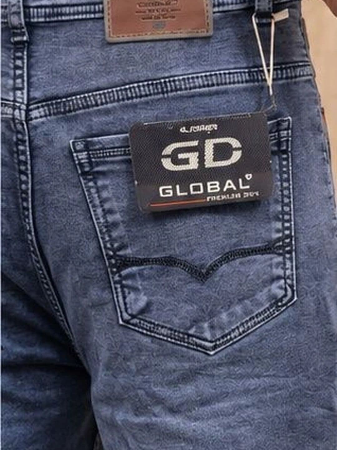 Global Jeans Men Regular Fit Mid-Rise Low Distress Jeans thumbnail 3
