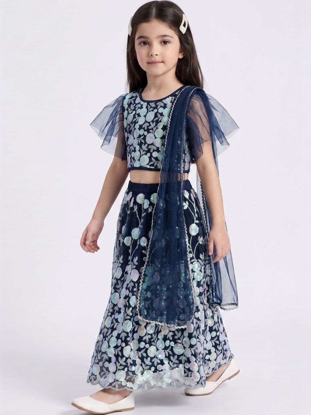 YK Girls Embellished Sequinned Ready to Wear Lehenga & Blouse With Dupatta thumbnail 5