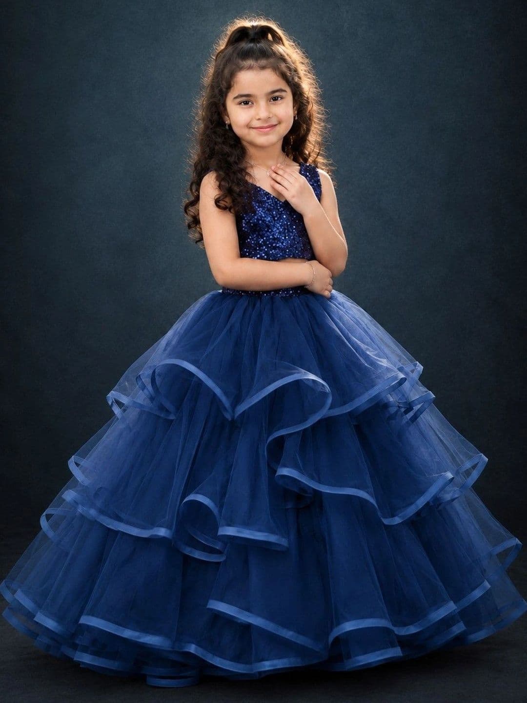Poppy & Munchkin Munchkin Girls Embellished Sequinned Ready to Wear Lehenga thumbnail 3