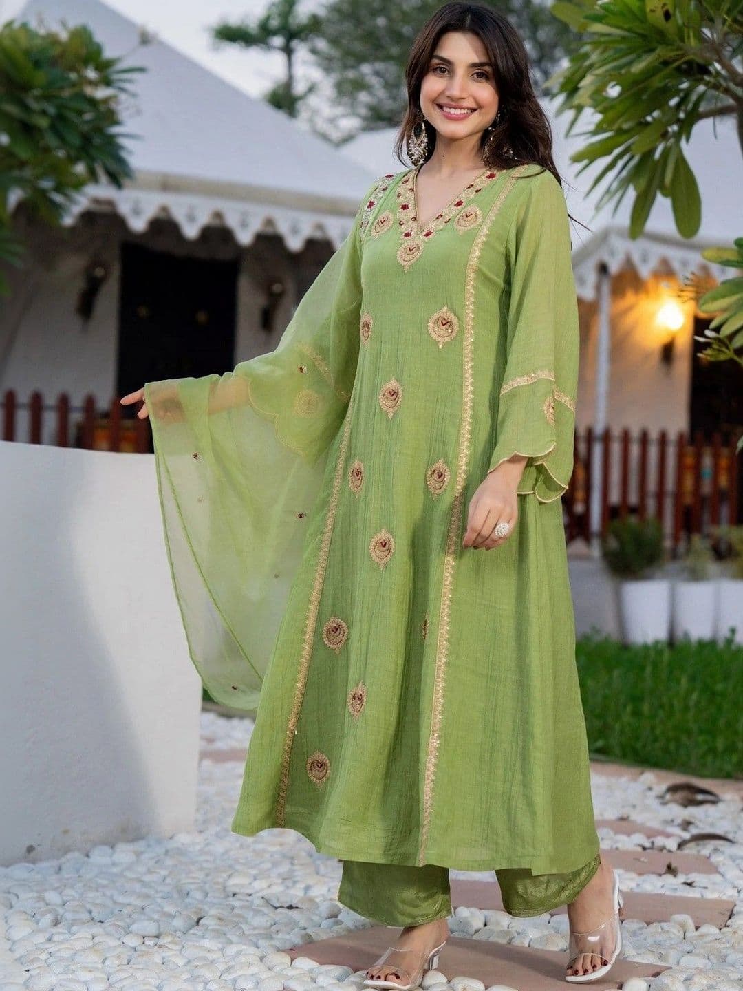 all about you Women Ethnic Motifs Embroidered Regular Kurta with Trousers & With Dupatta thumbnail 7