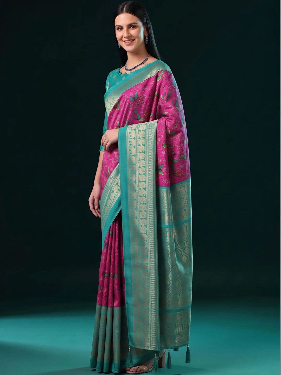 Anouk Floral Zari Designer Banarasi Saree thumbnail 5