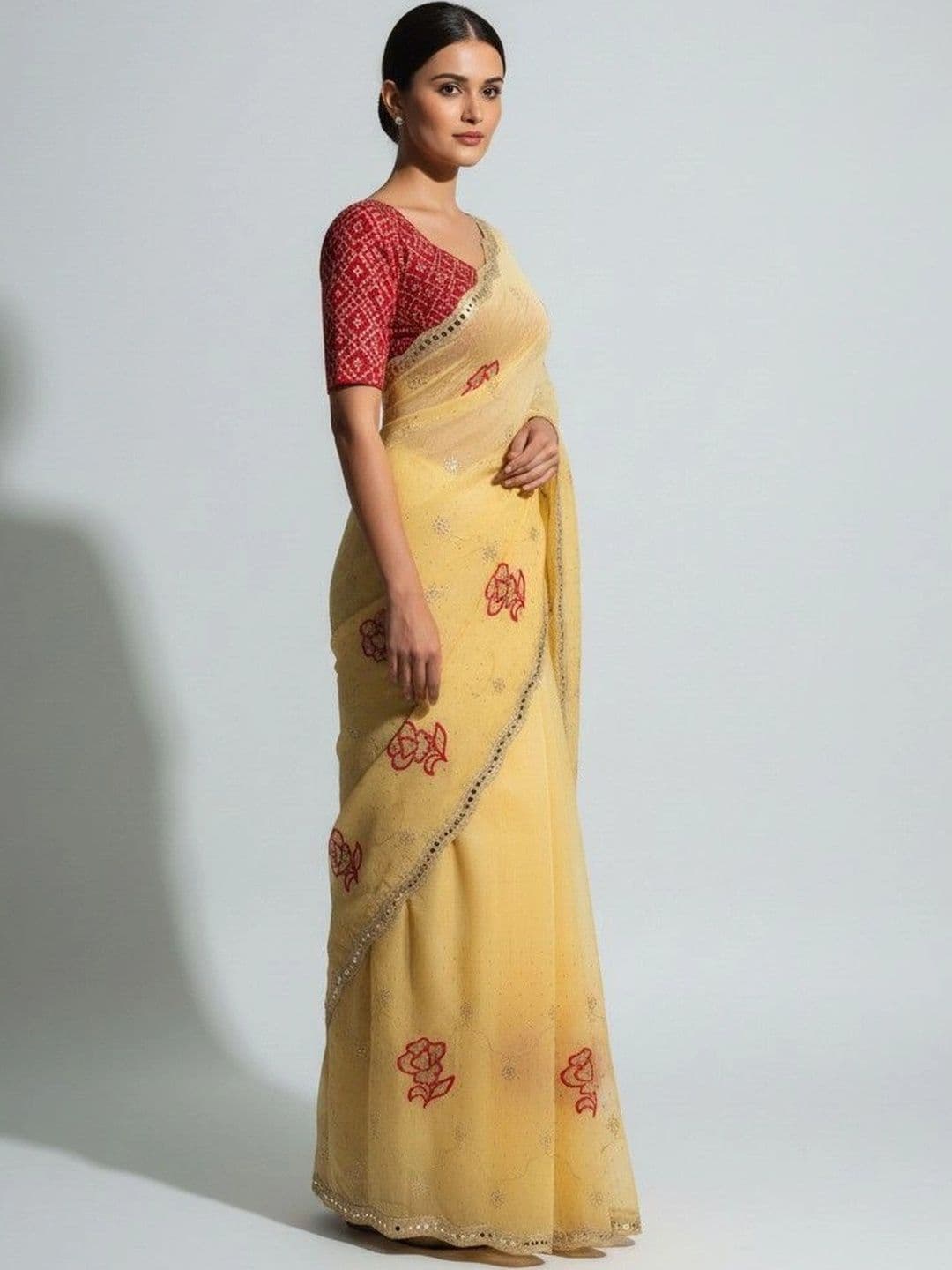 SmileyFashion Floral Embroidered Poly Georgette Saree thumbnail 4