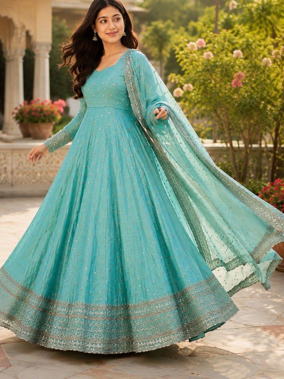 KALINI Women Ethnic Motifs Embroidered Regular Kurta with Trousers & With Dupatta thumbnail 6