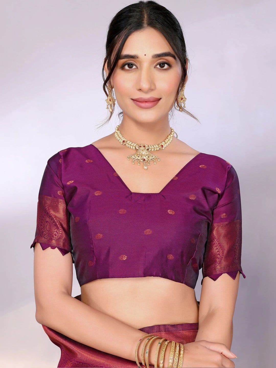 VS MALL Ethnic Motifs Zari Banarasi Saree thumbnail 4