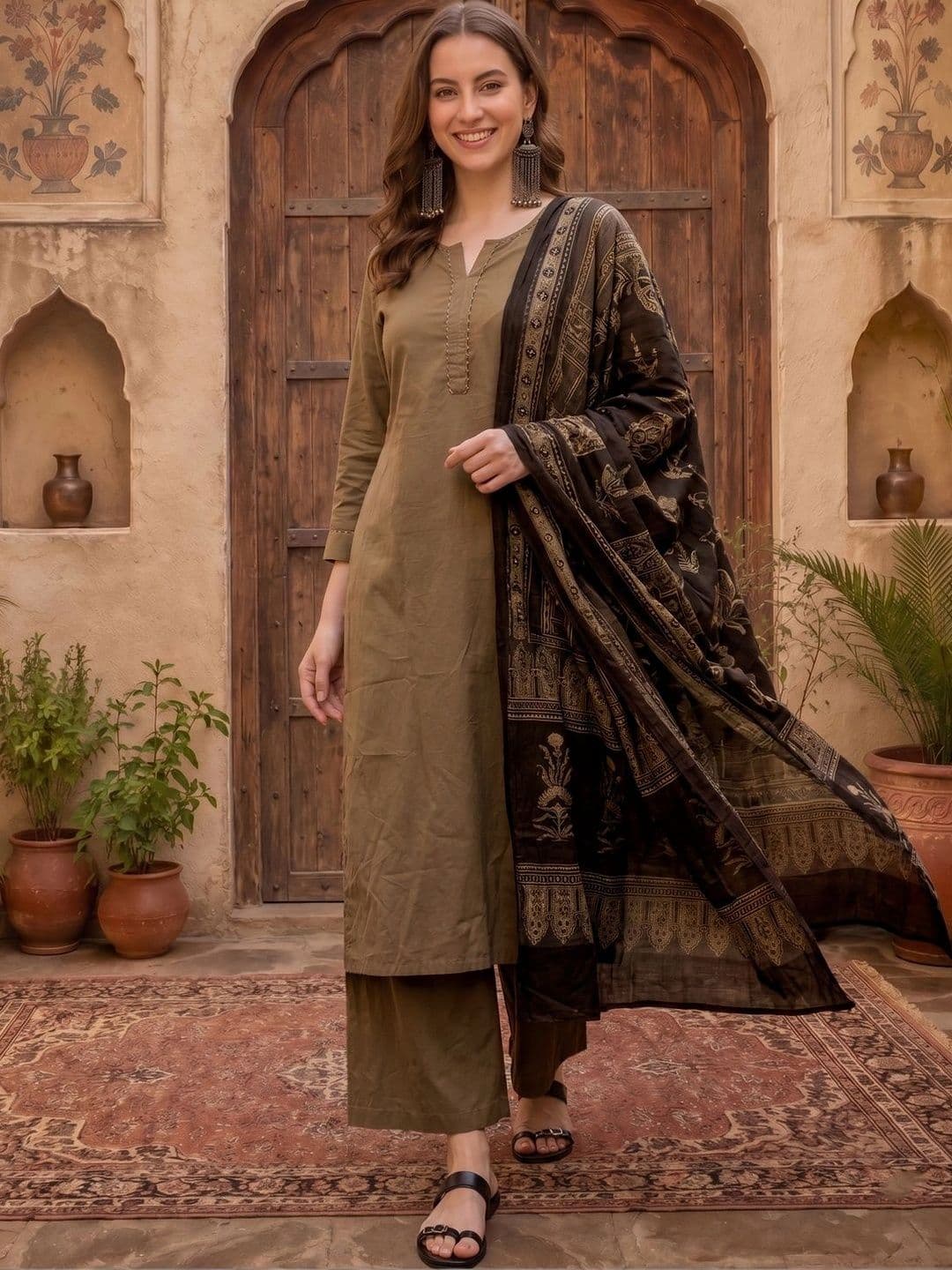 Sangria Women Ethnic Motifs Regular Kurta with Trousers & With Dupatta - view 1
