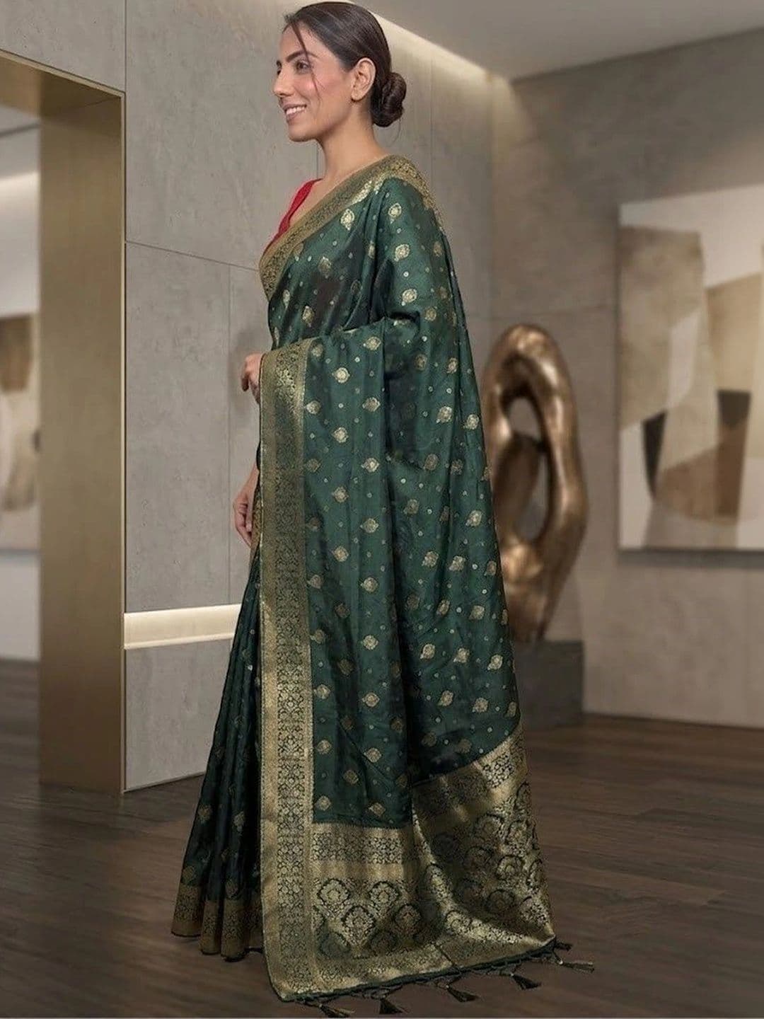 AJ FASHION PLUS Woven Design Zari Art Silk Banarasi Saree thumbnail 4
