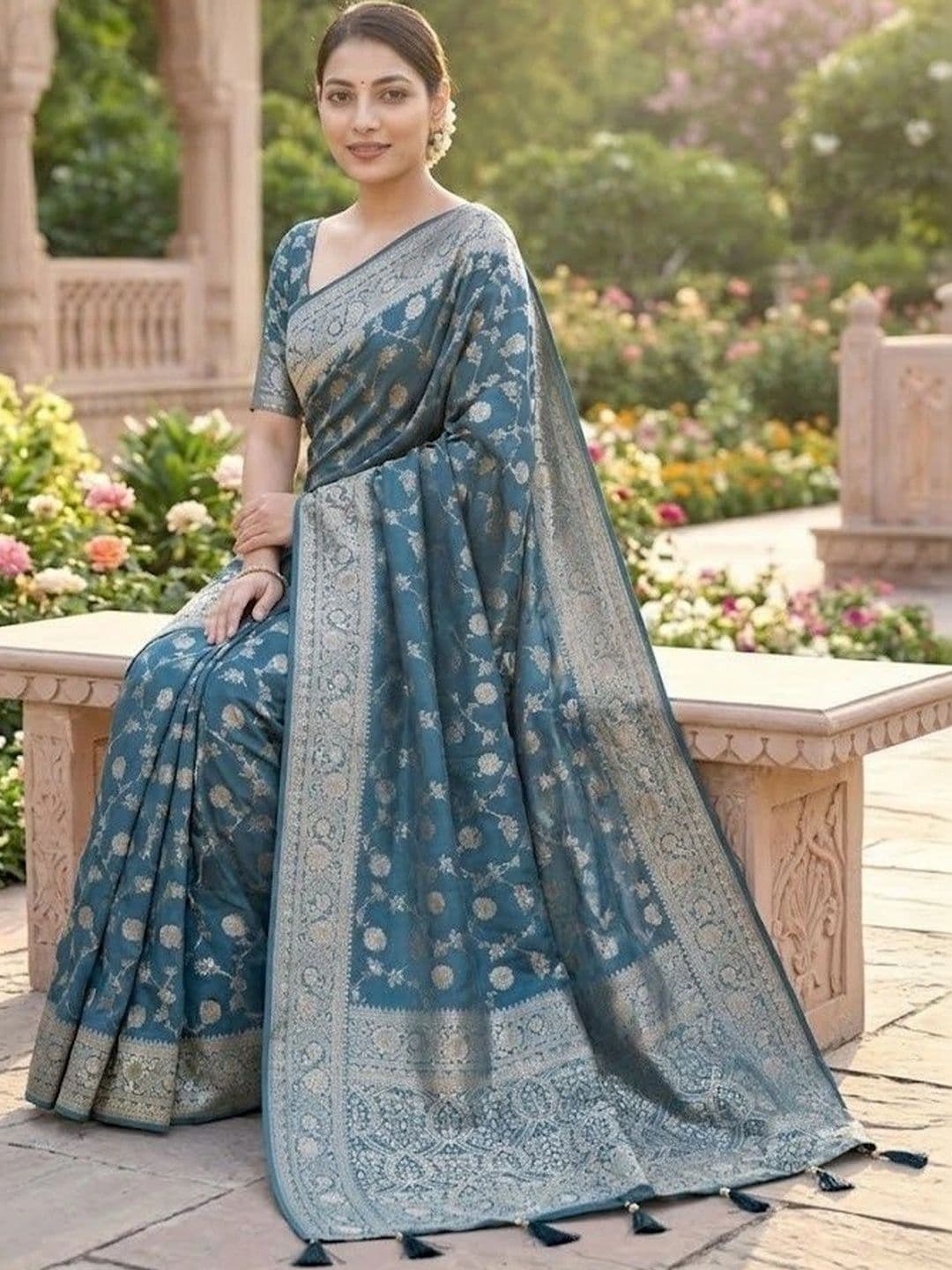 AAVEE Woven Design Zari Art Silk Banarasi Saree thumbnail 5