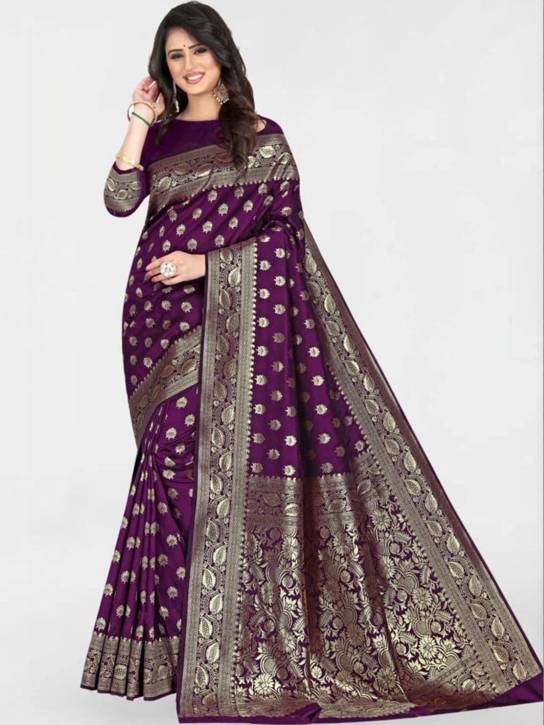 VS MALL Ethnic Motifs Zari Banarasi Saree thumbnail 2
