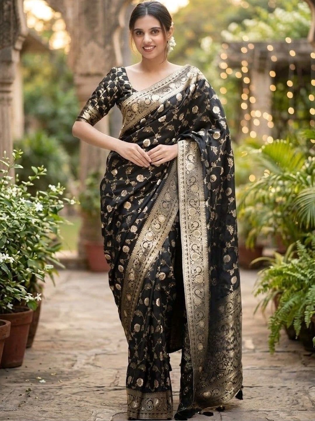 VelvetHue Woven Design Zari Art Silk Banarasi Saree - view 1