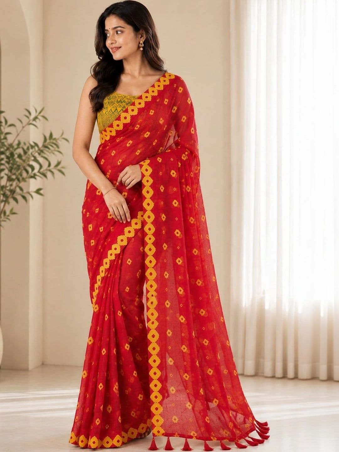 RAJHANS ENTERPRISE Bandhani Pure Linen Saree thumbnail 7