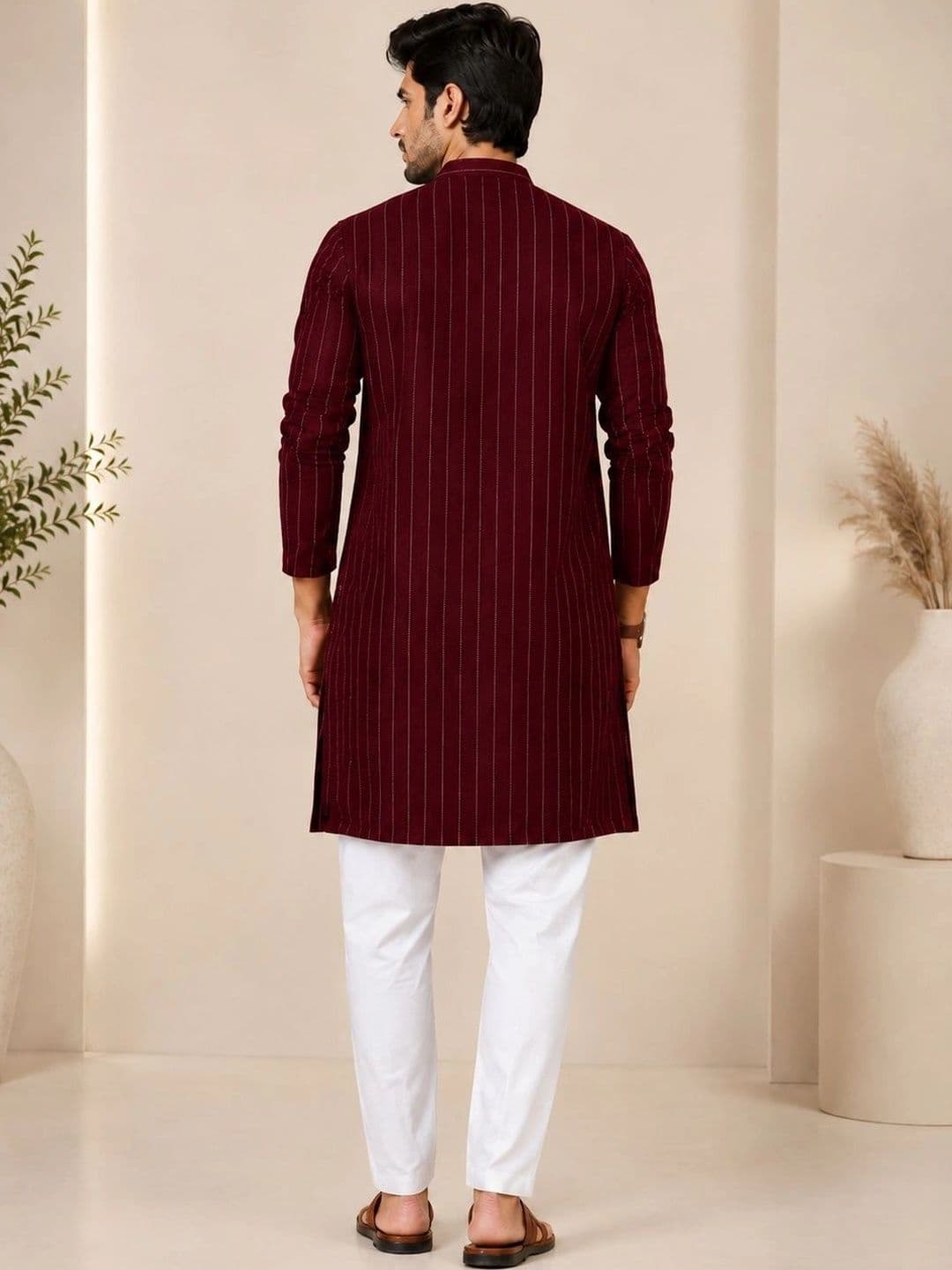 ORIFAB Men Striped Kurta thumbnail 6