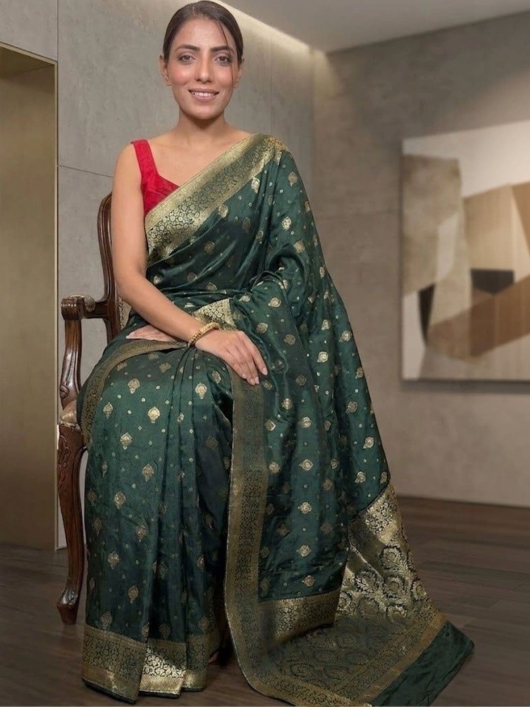 Okom Woven Design Zari Art Silk Banarasi Saree thumbnail 5