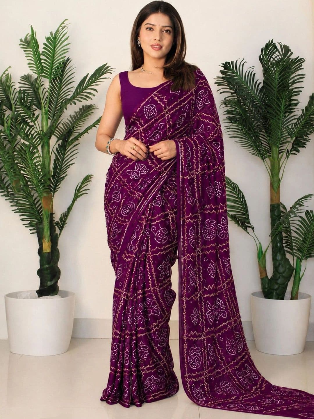 SANJANA  SILK SANJANA SILK Women Bandhani Pure Georgette Saree - view 1
