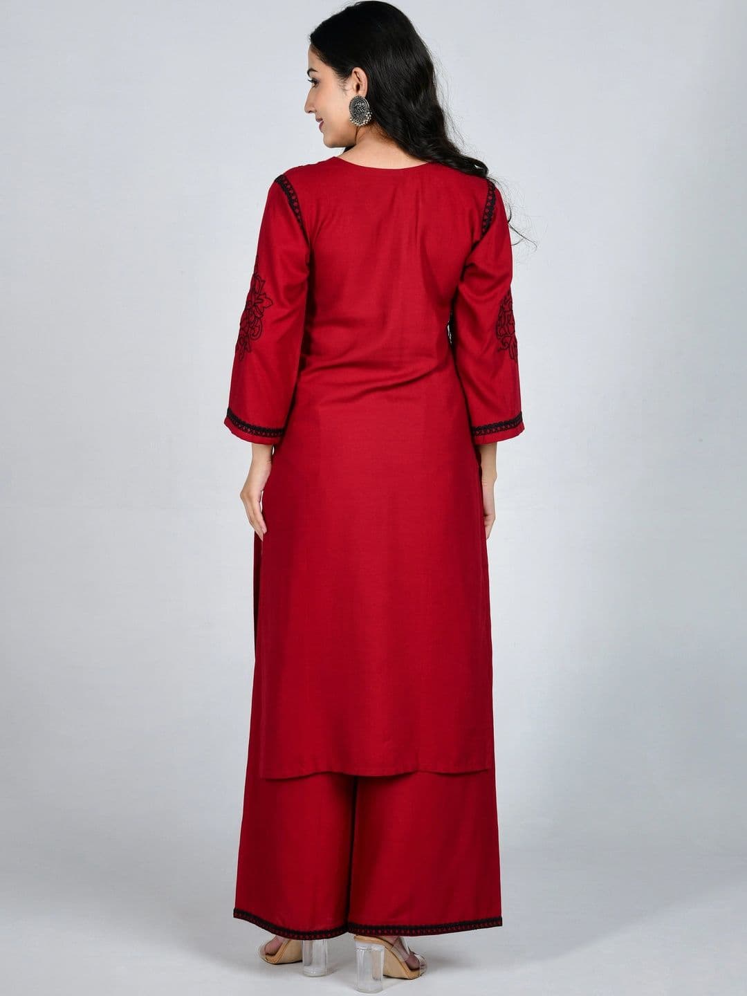 YOJINI Women Ethnic Motifs Embroidered Regular Thread Work Kurta with Palazzos thumbnail 3
