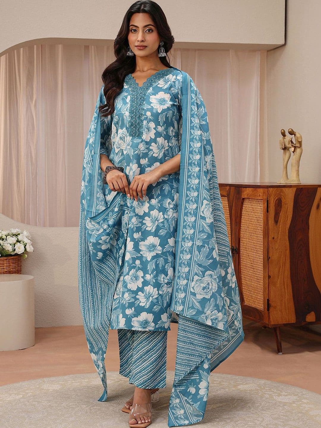 Gerua By Libas Libas Blue Floral Printed Straight Suit Set - view 1