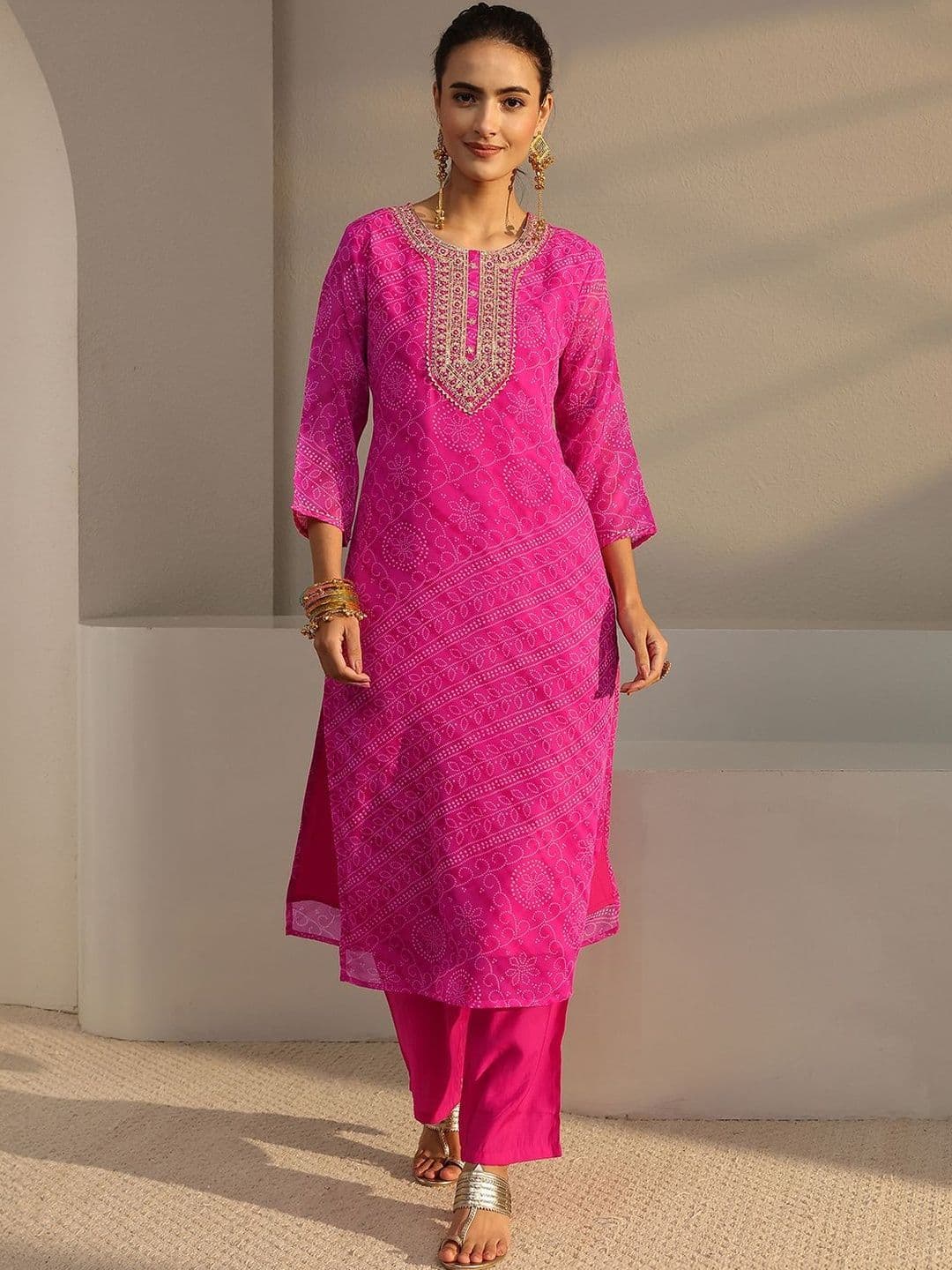Libas Women Bandhani Printed Thread Work Kurta thumbnail 2