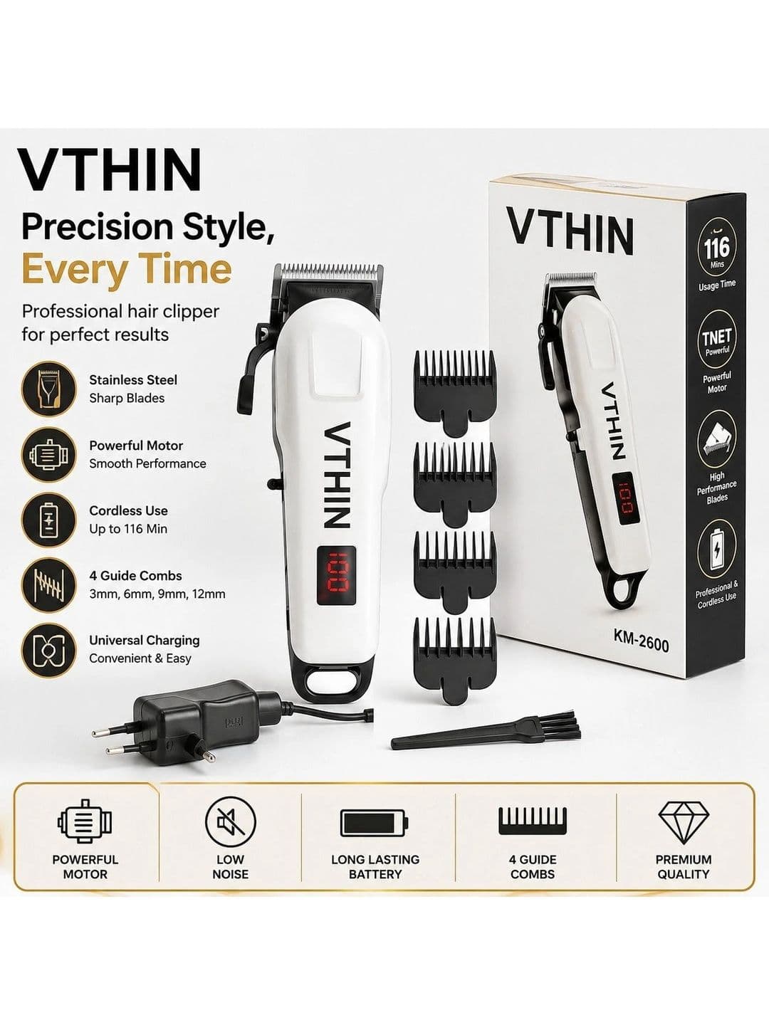 VTHIN Men Smart Blade Cordless Hair Grooming Kit with Guide Combs thumbnail 7